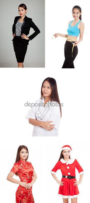 Beautiful young Asian business woman isolated on white background